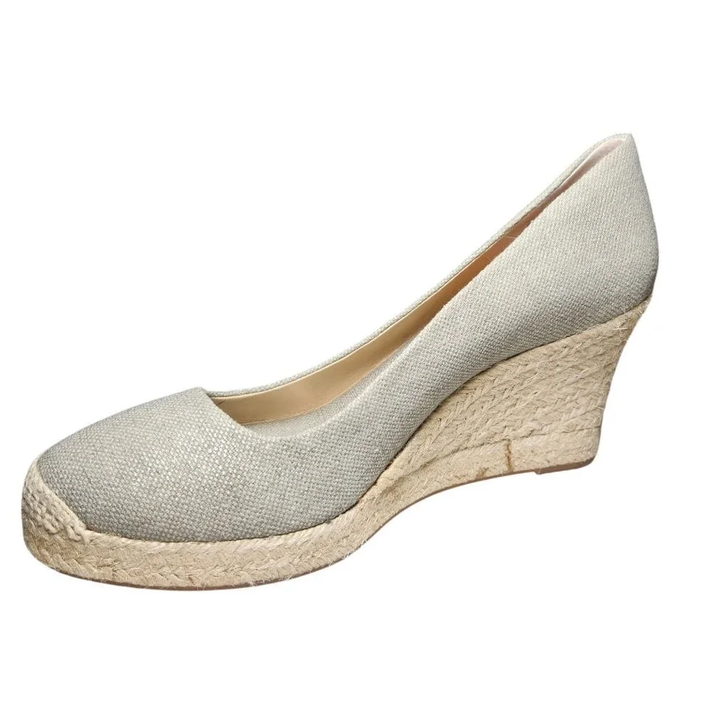 J Crew Espadrille Wedge Platform Metallic Canvas Cream Gold 9 Preppy Coquette